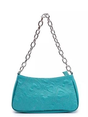 Skinnydip London Gianna Nylon Heart Quilt Turquoise Shoulder Bag w Chain Strap